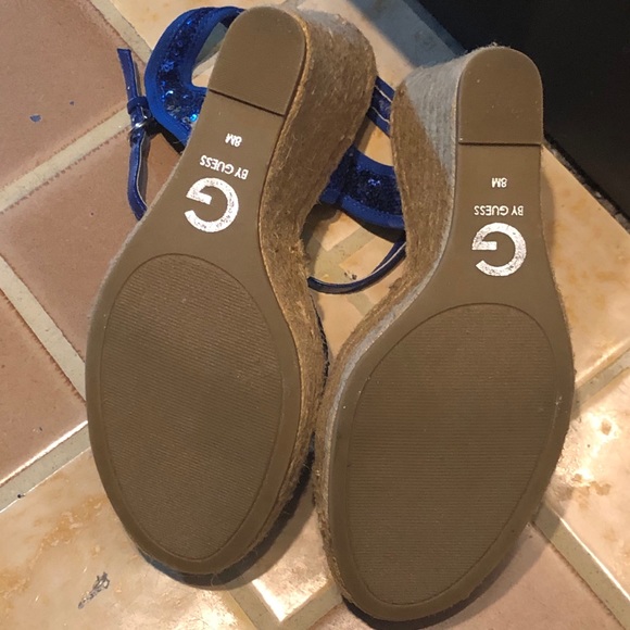Women’s Guess Blue Sequin Espadrille Wedge Heels - Picture 6 of 8